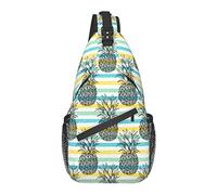 Sling Bag Hand Drawn Pine Striped Teal Yellow Senderismo Daypack Crossbody Hombro Mochila Travel Chest Pack para Hombres Mujeres