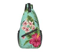 Sling Bag, Hawaiian Tropical Leaves Flowers Print Crossbody Sling Mochila para Hombro Casual Mujeres y Hombres
