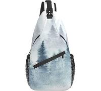 Sling Bag Invierno Bosque Niebla Pintura Acuarela Árbol Naturaleza Senderismo Mochila Crossbody Hombro Mochila Viaje Cofre Paquete para Hombres Mujeres