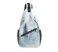 Sling Bag Invierno Bosque Niebla Pintura Acuarela Árbol Naturaleza Senderismo Mochila Crossbody Hombro Mochila Viaje Cofre Paquete para Hombres Mujeres