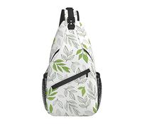 Sling Bag Leaves White Hand Drawn Hiking Daypack Crossbody Hombro Mochila Travel Chest Pack para Hombres Mujeres