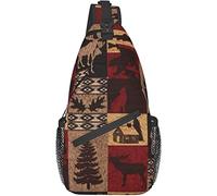 Sling Bag, Lodge Bear Deer Fish Print Crossbody Sling Mochila para Hombro Casual Mujeres y Hombres