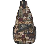 Sling Bag, Lodge Bear Deer Print Crossbody Sling Mochila para Hombro Casual Mujeres y Hombres