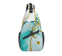 Sling Bag Marble Teal Gold Pastel Splash Senderismo Mochila Crossbody Hombro Mochila Travel Chest Pack para Hombres Mujeres