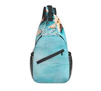 Sling Bag Marine Seashell Starfish Summer Wooden Senderismo Daypack Crossbody Hombro Mochila Travel Chest Pack para Hombres Mujeres