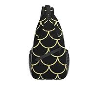 Sling Bag Mermaid Golden Shiny Black and White Senderismo Mochila Crossbody Hombro Mochila Travel Chest Pack para Hombres Mujeres