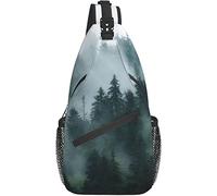 Sling Bag Misty Landscape Forest Retro Tree Fog Naturaleza Senderismo Mochila Crossbody Hombro Mochila Travel Chest Pack para Hombres Mujeres