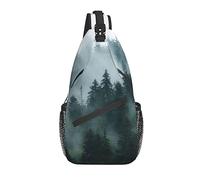Sling Bag Misty Landscape Forest Retro Tree Fog Naturaleza Senderismo Mochila Crossbody Hombro Mochila Travel Chest Pack para Hombres Mujeres