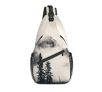 Sling Bag Misty Mountain National Black and White Forest Trippy Senderismo Mochila Crossbody Hombro Mochila Travel Chest Pack para Hombres Mujeres