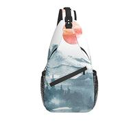 Sling Bag Montañas Bosque Pinos Puesta de Sol Acuarela Montaña Senderismo Mochila Crossbody Hombro Mochila Viaje Cofre Paquete para Hombres Mujeres