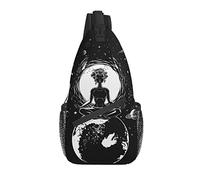 Sling Bag Moon Aesthetic Mystic Yoga Mochila de Senderismo en Blanco y Negro Mochila de Hombro Cruzada Mochila de Viaje en el Pecho para Hombres y Mujeres