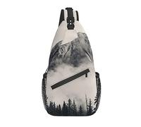 Sling Bag National Foggy Mountains Forest Black and White Tree Trippy Senderismo Mochila Crossbody Hombro Mochila Travel Chest Pack para Hombres Mujeres
