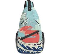 Sling Bag Ocean Big Waves Japonés Personalizado Retro Azul Naturaleza Senderismo Mochila Crossbody Hombro Mochila Travel Chest Pack para Hombres Mujeres