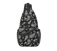 Sling Bag Paisley Flower Negro Blanco Étnico Senderismo Daypack Crossbody Hombro Mochila Travel Chest Pack para Hombres Mujeres