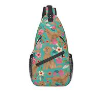 Sling Bag para Hombres Mujeres, para Golden Doodle Floral Dog, Mochila de Hombro Bolsas de Pecho Crossbody Daypack para Senderismo al Aire Libre Camping Ciclismo