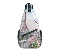 Sling Bag Paris Tower Pink Flower Rose Senderismo Mochila Crossbody Hombro Mochila Travel Chest Pack para Hombres Mujeres