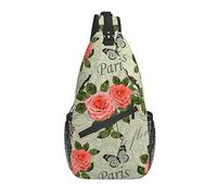 Sling Bag Paris Vintage Tower Rose Flower Butterfly Senderismo Mochila Crossbody Hombro Mochila Travel Chest Pack para Hombres Mujeres