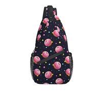 Sling Bag Pink Donut Polka Dot Space Senderismo Mochila Crossbody Hombro Mochila Travel Chest Pack para Hombres Mujeres