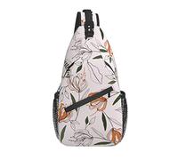 Sling Bag Pink Flower Leaf Botanical Senderismo Daypack Crossbody Hombro Mochila Travel Chest Pack para Hombres Mujeres