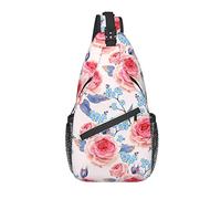 Sling Bag Pink Rose Flower Leaf Blue Floral Senderismo Mochila Crossbody Hombro Mochila Travel Chest Pack para Hombres Mujeres