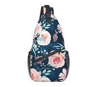 Sling Bag Pink Rose Flower Leaf Senderismo Mochila Crossbody Hombro Mochila Travel Chest Pack para Hombres Mujeres