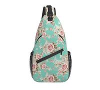 Sling Bag Pink Rose Flower Teal Senderismo Mochila Crossbody Hombro Mochila Travel Chest Pack para Hombres Mujeres