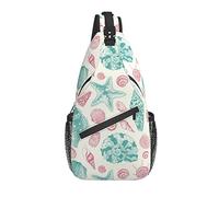 Sling Bag Pink Teal Starfish Seashell Vintage Senderismo Daypack Crossbody Hombro Mochila Travel Chest Pack para Hombres Mujeres