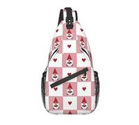 Sling Bag Pink White Plaid Gnomes Valentine Senderismo Daypack Crossbody Hombro Mochila Travel Chest Pack para Hombres Mujeres