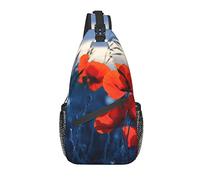 Sling Bag Red Poppy Flower Field Blue Sky Senderismo Mochila Crossbody Hombro Mochila Travel Chest Pack para Hombres Mujeres
