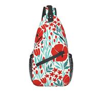 Sling Bag Red Poppy Flower Leaf Senderismo Mochila Crossbody Hombro Mochila Travel Chest Pack para Hombres Mujeres