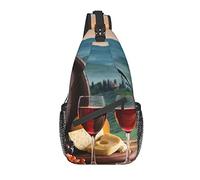 Sling Bag Red Wine Country Blue Wooden Senderismo Daypack Crossbody Hombro Mochila Travel Chest Pack para Hombres Mujeres