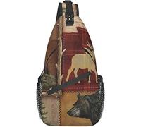 Sling Bag, Rustic Lodge Bear Moose Print Crossbody Sling Mochila para Hombro Casual Mujeres y Hombres