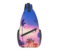 Sling Bag Summer Palm Leaf Tree Purple Senderismo Daypack Crossbody Hombro Mochila Travel Chest Pack para Hombres Mujeres