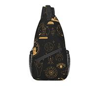 Sling Bag Tarot Astrology Gold Black Witchy Senderismo Mochila Crossbody Hombro Mochila Travel Chest Pack para Hombres Mujeres