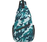 Sling Bag Teal Camo Camuflaje Abstracto Senderismo Mochila Crossbody Hombro Mochila Travel Chest Pack para Hombres Mujeres