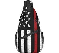 Sling Bag Thin Red Line y Blue Line Vintage Retro American Flag Black Crossbody Hombro Cofre al Aire Libre, Mochila de Viaje para Mujeres y Hombres