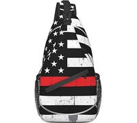 Sling Bag Thin Red Line y Blue Line Vintage Retro American Flag Black Crossbody Hombro Cofre al Aire Libre, Mochila de Viaje para Mujeres y Hombres
