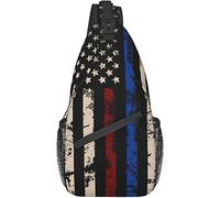 Sling Bag Thin Red Line y Blue Line Vintage Retro American Flag Black Crossbody Hombro Cofre al Aire Libre, Mochila de Viaje para Mujeres y Hombres