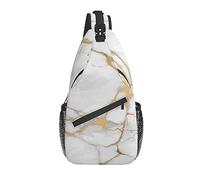 Sling Bag White Marble Gold Senderismo Mochila Crossbody Hombro Mochila Travel Chest Pack para Hombres Mujeres