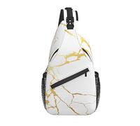 Sling Bag White Marble Golden Abstract Senderismo Mochila Crossbody Hombro Mochila Travel Chest Pack para Hombres Mujeres