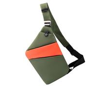 Sling Chest Bag for Men - Bolsa portátil minimalista | Correa impermeable delgada bolsa de transporte | Paquete multiusos de ocio antirrobo, para viajes diarios, Verde Con Naranja, izquierda