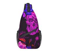 Sling Chest Crossbody Bag Antirrobo Impermeable Hombro Mochila Casual Mochila para Deportes Gimnasio Yoga, para Purple Psychedelic Mexican Sugar Skulls Floral