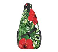 Sling Chest Crossbody Bag Antirrobo Impermeable Hombro Mochila Mochila Casual para Deportes Gimnasio Yoga, para Tropical Palm Leaves Hibiscus