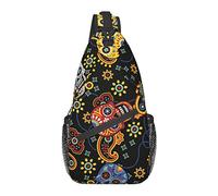 Sling Chest Crossbody Bag Antirrobo Impermeable Hombro Mochila Mochila Casual para Deportes Gimnasio Yoga, para Lindo Día de los Muertos Sugar Skulls Bandana Paisley