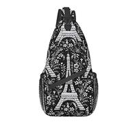 Sling Chest Crossbody Bag Antirrobo Impermeable Hombro Mochila Mochila Casual para Deportes Gimnasio Yoga, para París Torre Eiffel Floral Blanco y Negro