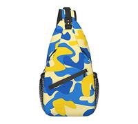 Sling Chest Crossbody Bag Antirrobo Impermeable Hombro Mochila Mochila Casual para Deportes Gimnasio Yoga, para Ucrania Bandera Camo Amarillo Azul
