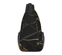 Sling Chest Crossbody Bag Antirrobo Impermeable Hombro Mochila Mochila Casual para Deportes Gimnasio Yoga, para Chic Black Gold Marble Texture