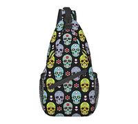 Sling Chest Crossbody Bag Antirrobo Impermeable Hombro Mochila Mochila Casual para Deportes Gimnasio Yoga, para el Día de los Muertos Sugar Skull Head Floral Black