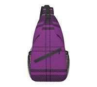 Sling Chest Crossbody Bag Antirrobo Mochila Impermeable para el Hombro Mochila Informal para Deportes Gimnasio Yoga, para patrón escocés de Cuadros de tartán Morado y Negro