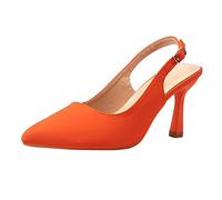 Slingback Pumps - Zapatos de tacón para mujer, de piel con tacón, con punta puntiaguda, zapatos de tacón elegantes con hebillas, cómodos zapatos de novia para bodas, oficina y uso diario, naranja, 37
